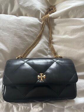 Tory Burch Black Quilted Leather Chain Crossbody with Gold Hardware